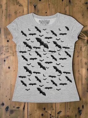 B💲6 💥♻ Rocker by All Access Grey/Black Graphic Bat T-Shirt | Size Large | 1305
